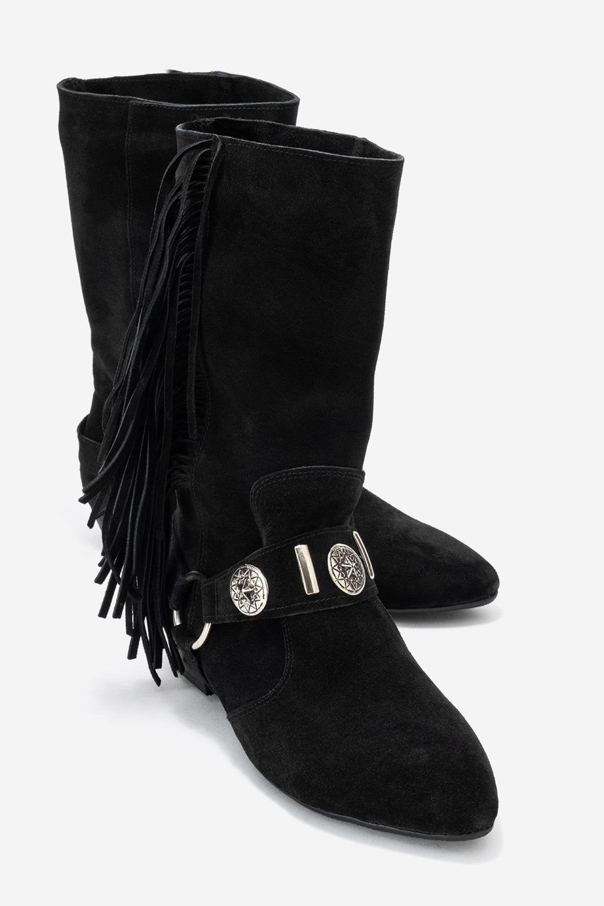Selora - Bota vaquera de piel negra con hebilla (Mujer)