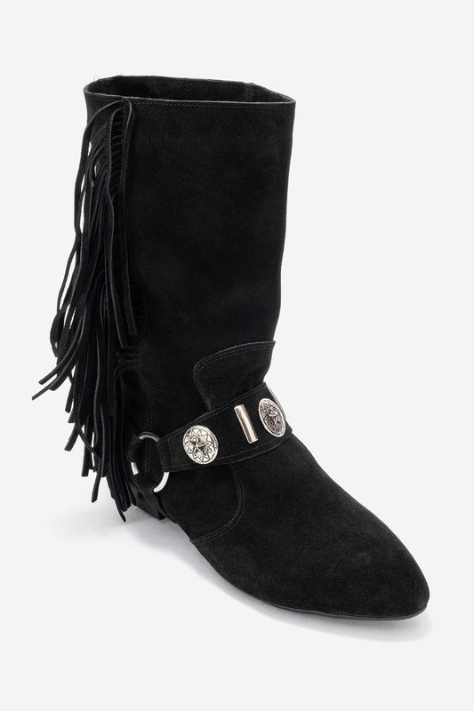 Selora - Bota vaquera de piel negra con hebilla (Mujer)