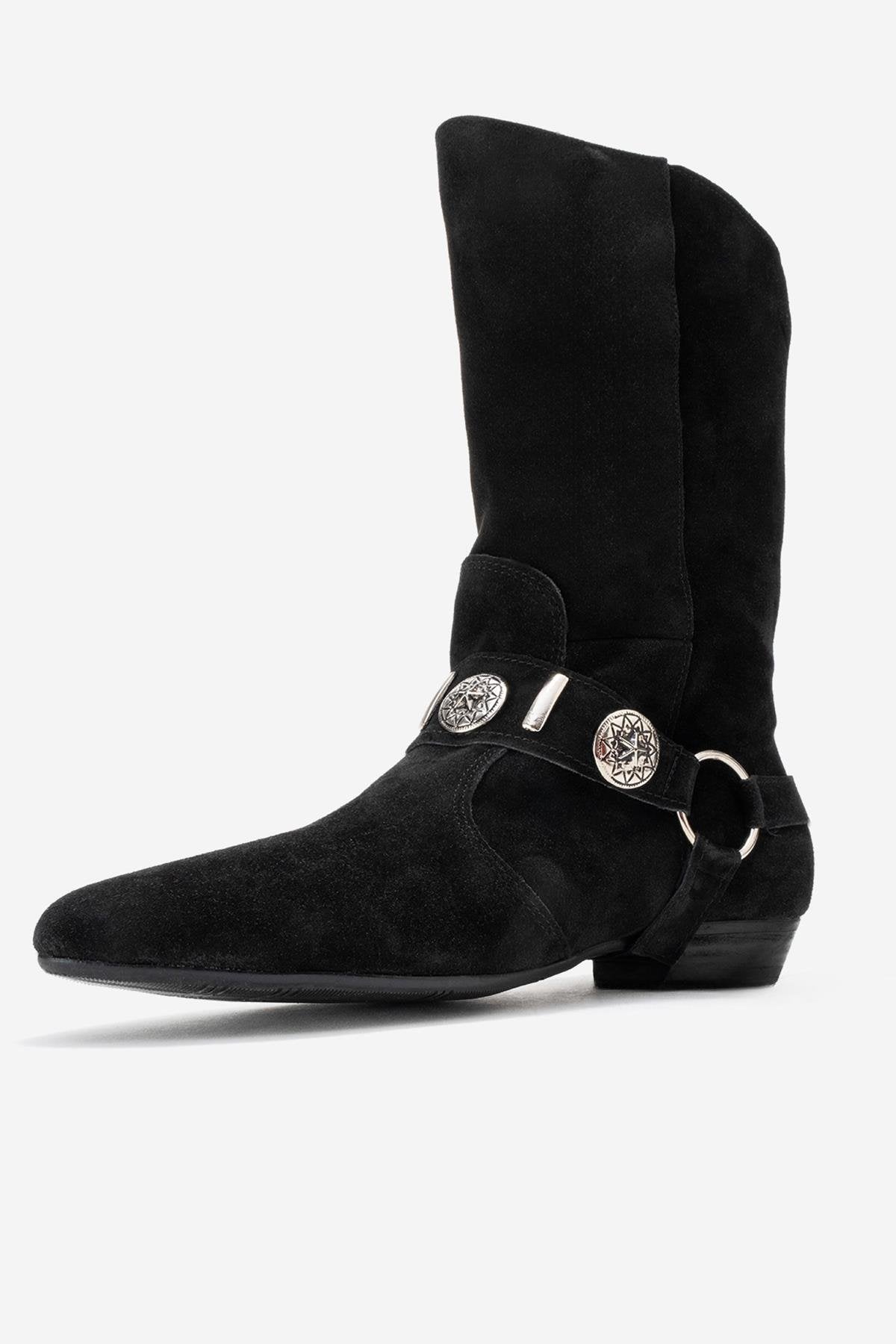 Selora - Bota vaquera de piel negra con hebilla (Mujer)