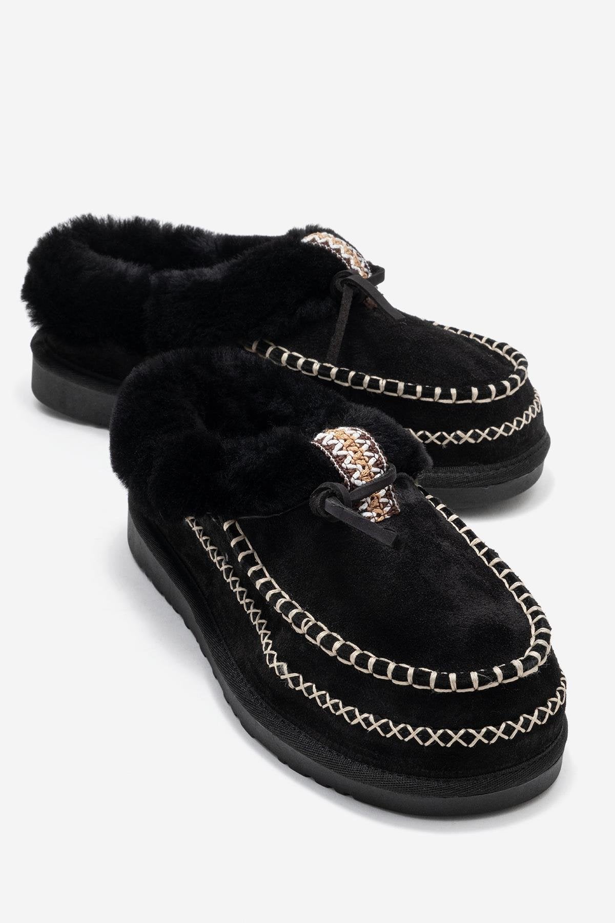 Noriel - Pantuflas Mocasín de Ante Negro (Mujer)