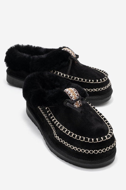 Noriel - Pantuflas Mocasín de Ante Negro (Mujer)