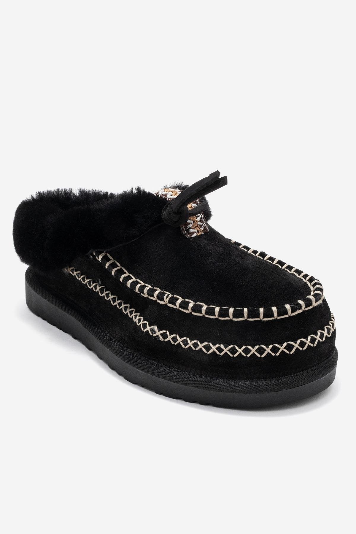 Noriel - Pantuflas Mocasín de Ante Negro (Mujer)