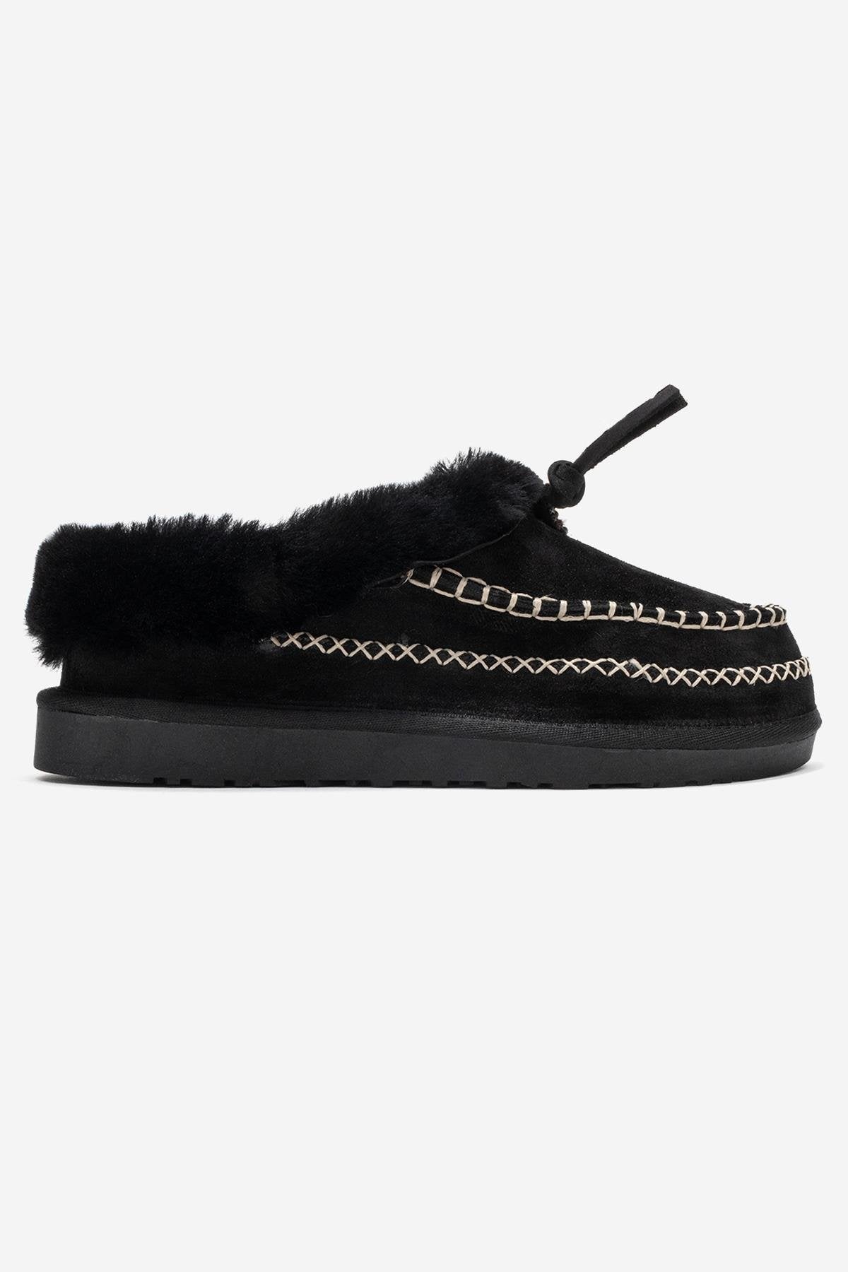 Noriel - Pantuflas Mocasín de Ante Negro (Mujer)