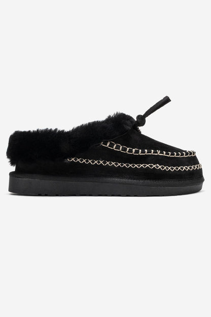 Noriel - Pantuflas Mocasín de Ante Negro (Mujer)