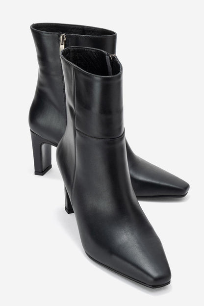 Elias - Bota de tacón de bloque de cuero negro (Mujer)
