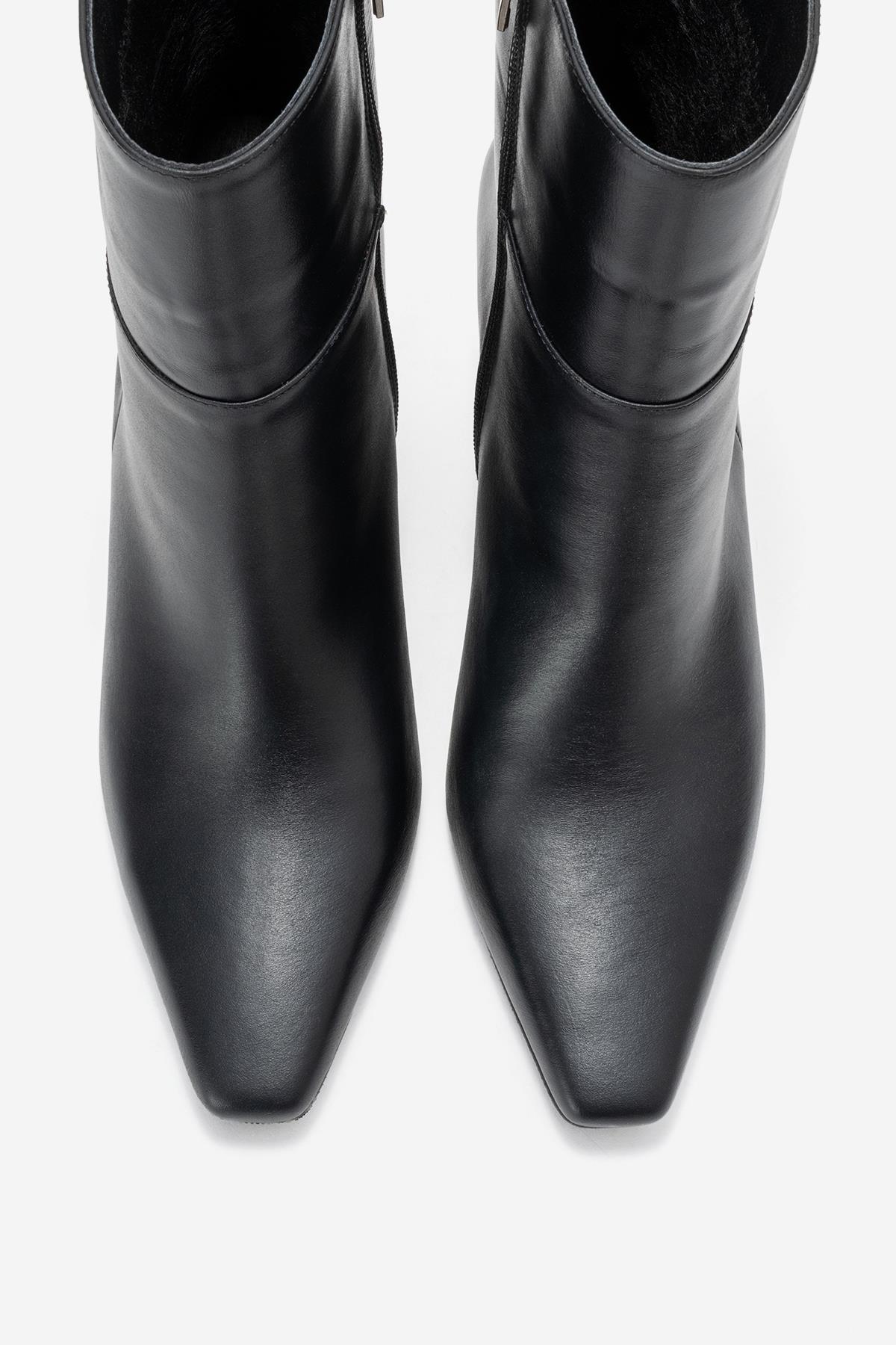 Elias - Bota de tacón de bloque de cuero negro (Mujer)