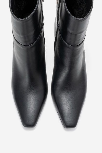 Elias - Bota de tacón de bloque de cuero negro (Mujer)