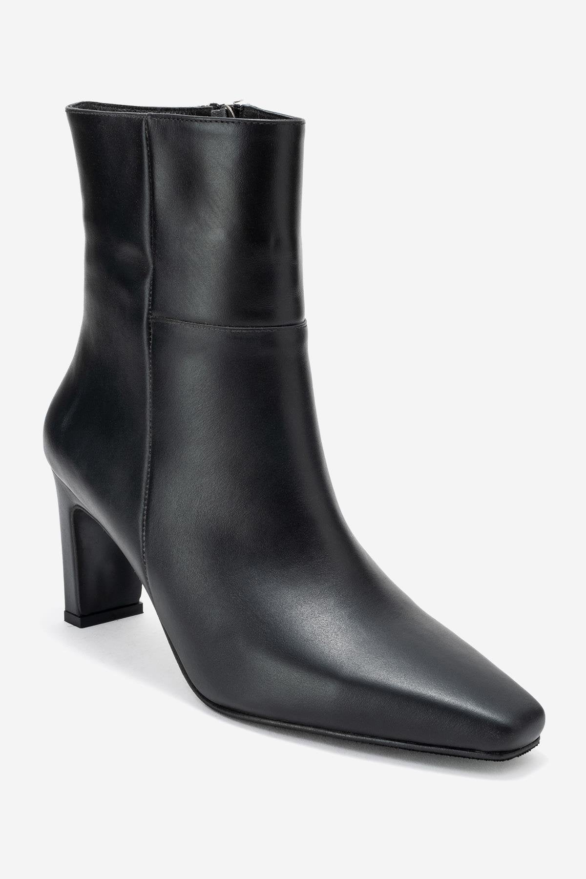 Elias - Bota de tacón de bloque de cuero negro (Mujer)