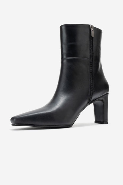 Elias - Bota de tacón de bloque de cuero negro (Mujer)