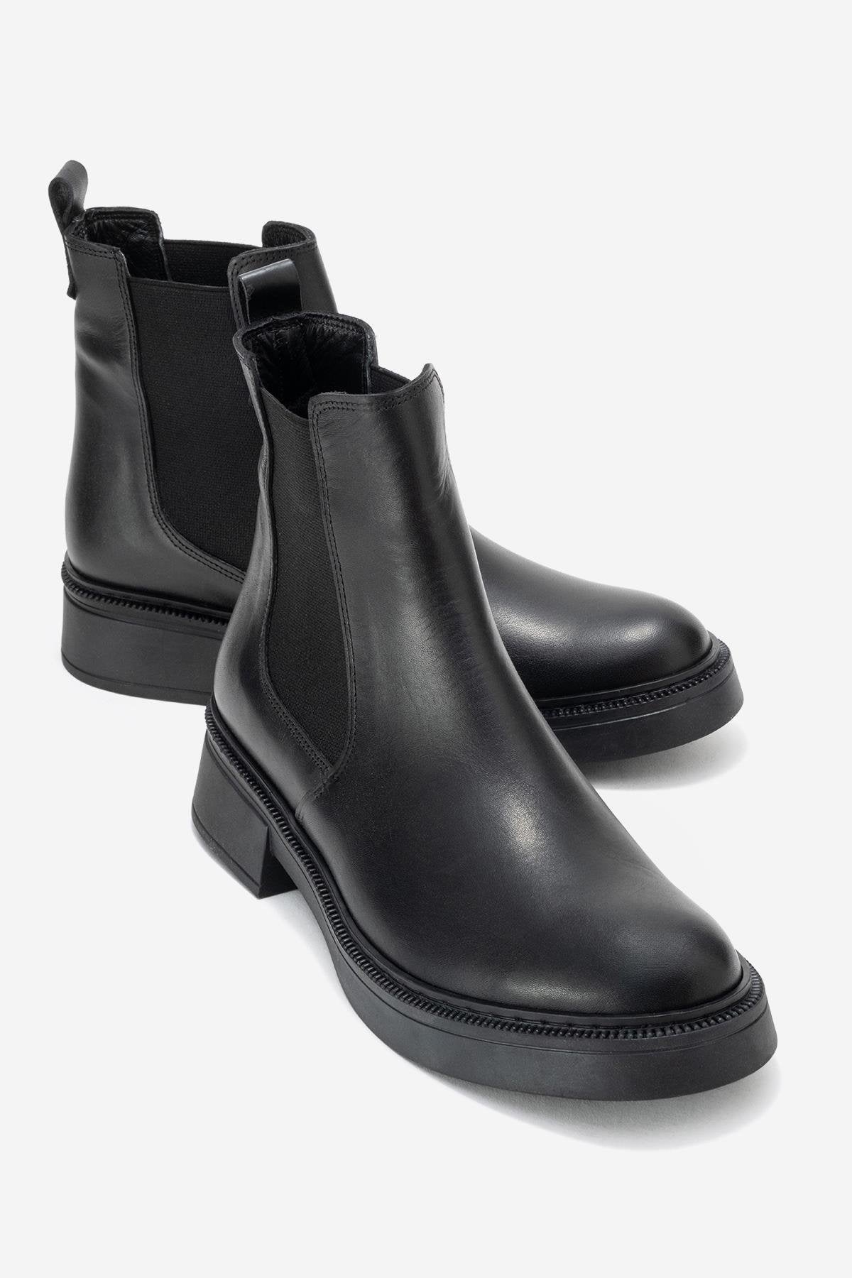 Orliss - Botín Chelsea de cuero genuino negro con paneles elásticos (mujer)