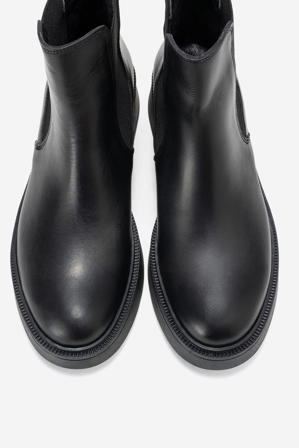 Orliss - Botín Chelsea de cuero genuino negro con paneles elásticos (mujer)