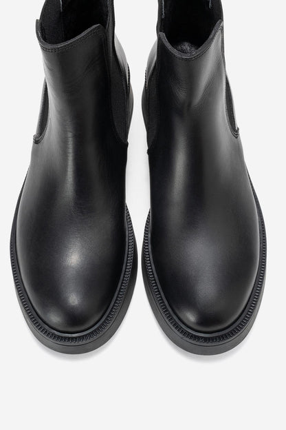Orliss - Botín Chelsea de cuero genuino negro con paneles elásticos (mujer)