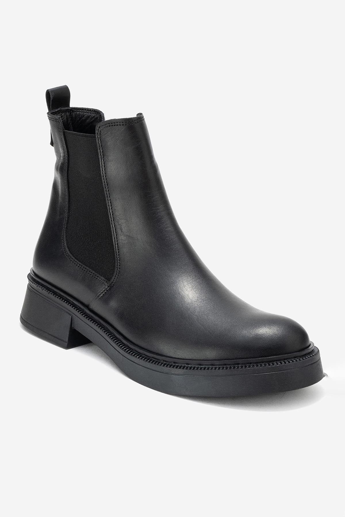 Orliss - Botín Chelsea de cuero genuino negro con paneles elásticos (mujer)