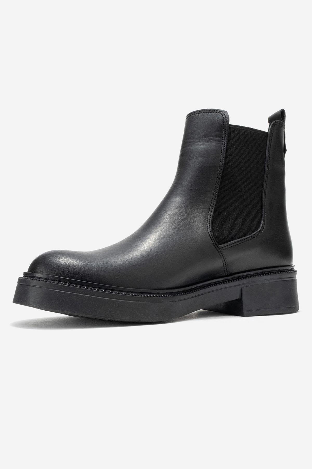 Orliss - Botín Chelsea de cuero genuino negro con paneles elásticos (mujer)