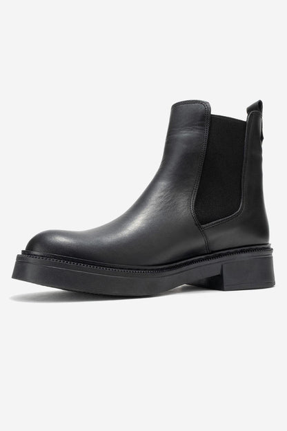 Orliss - Botín Chelsea de cuero genuino negro con paneles elásticos (mujer)
