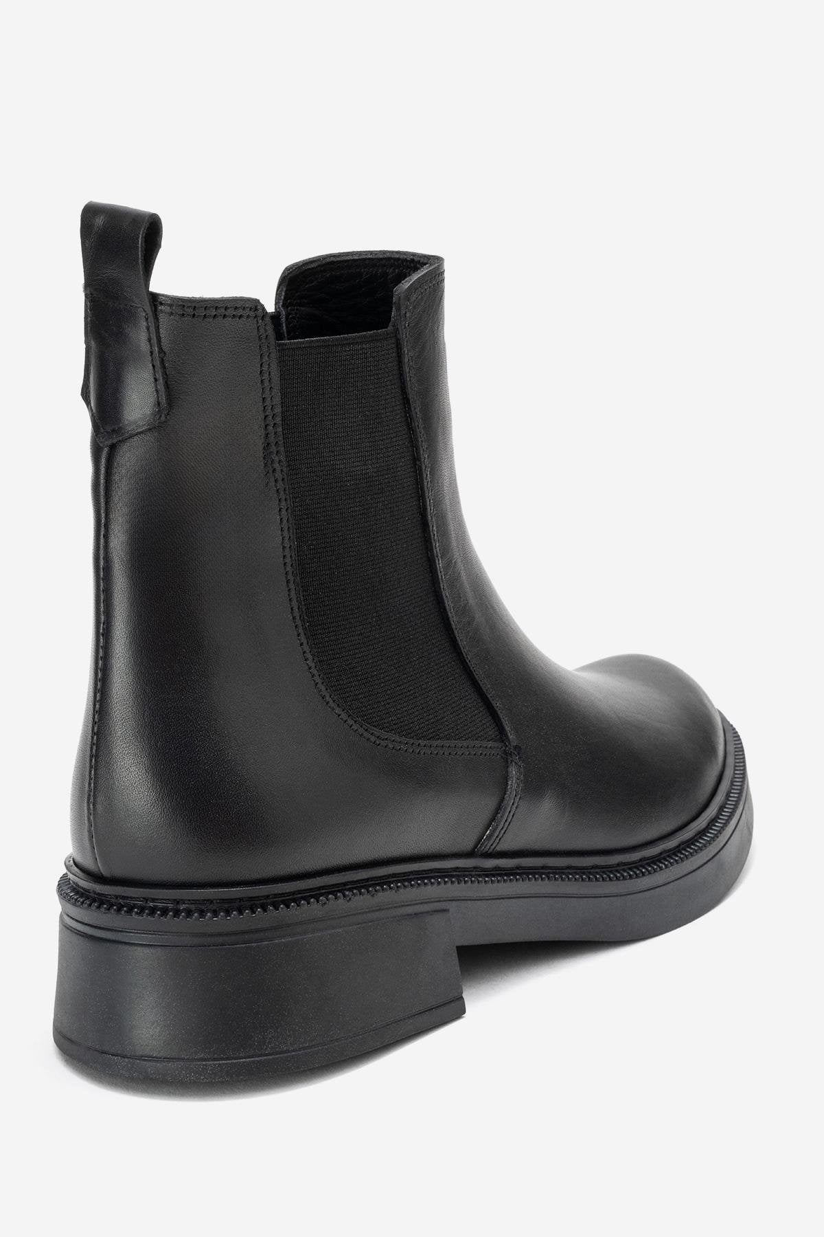 Orliss - Botín Chelsea de cuero genuino negro con paneles elásticos (mujer)