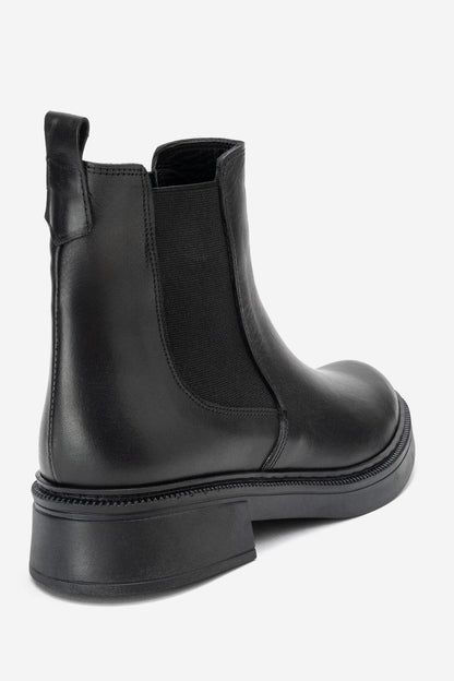Orliss - Botín Chelsea de cuero genuino negro con paneles elásticos (mujer)