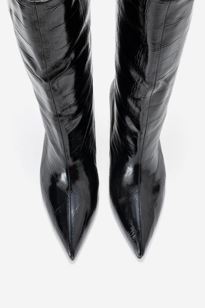 Crow - Bota de tacón con punta en relieve negro (Mujer)