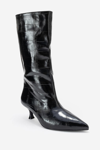 Crow - Bota de tacón con punta en relieve negro (Mujer)