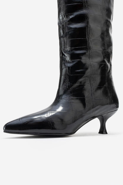 Crow - Bota de tacón con punta en relieve negro (Mujer)