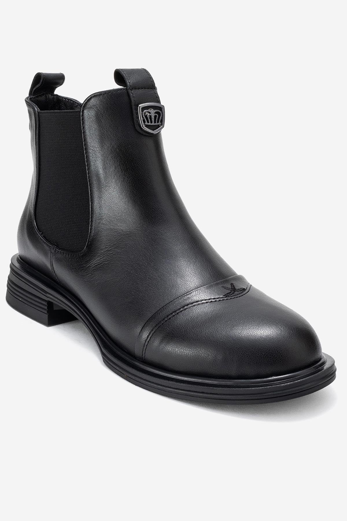 Sidney - Bota Chelsea de cuero negro con hebillas (Mujer)