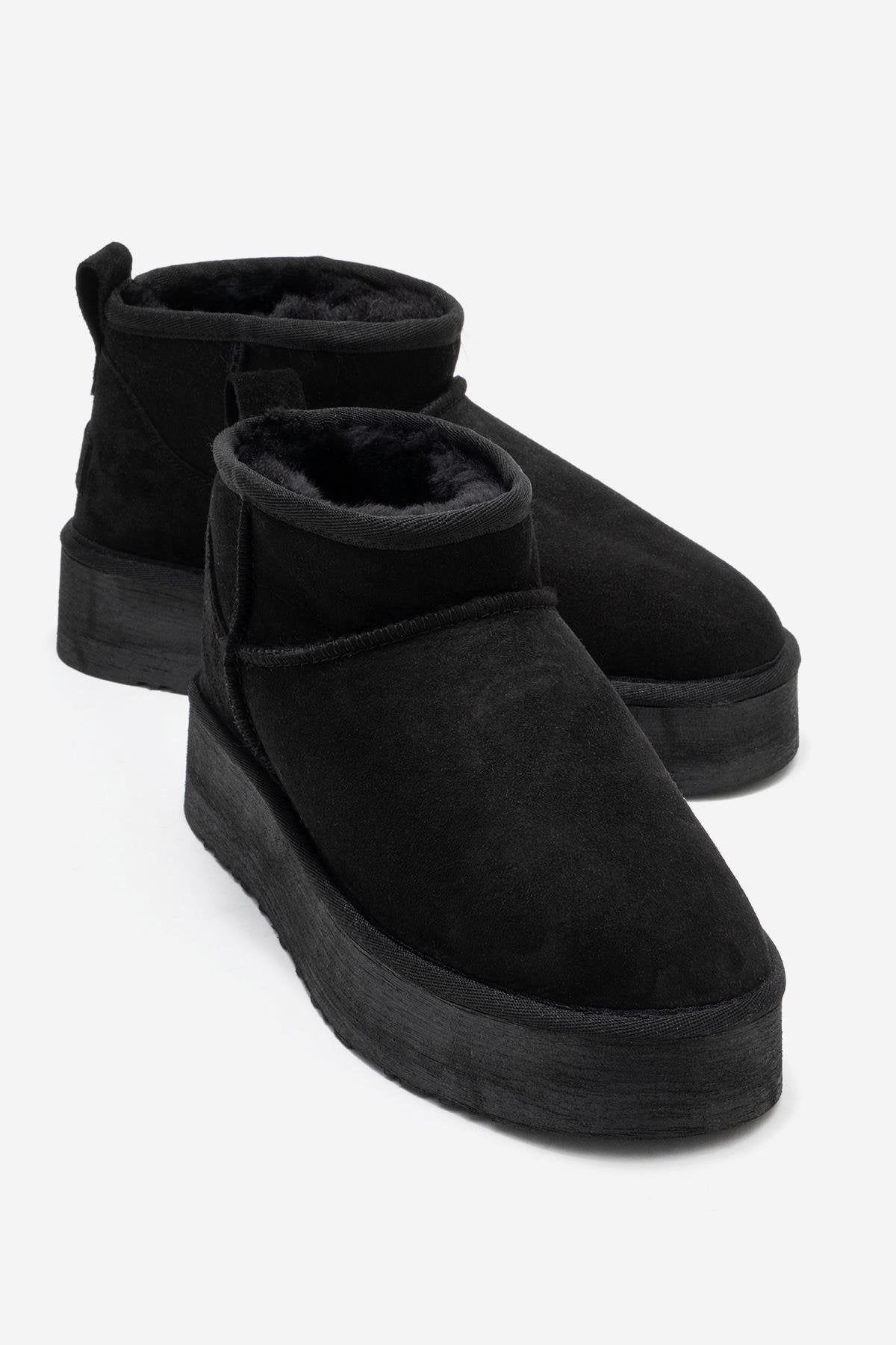 Veyra - Black Suede Leather Platform Ankle Boot (Women)