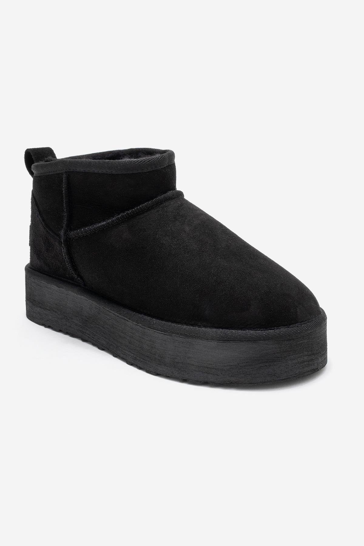 Veyra - Black Suede Leather Platform Ankle Boot (Women)