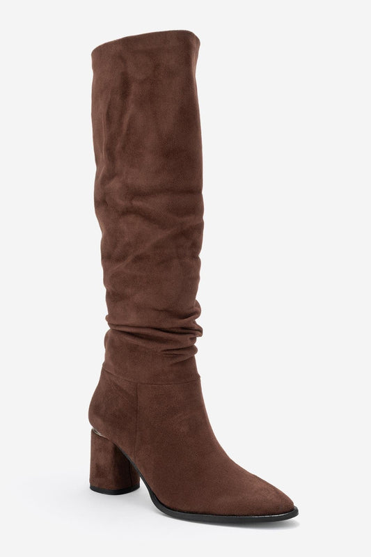 120 - Bota alta de tacón de bloque de ante marrón (mujer)