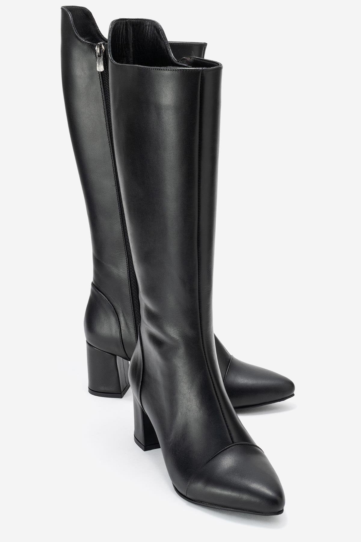 Lumin - Bota alta de tacón de bloque de cuero negro (Mujer)