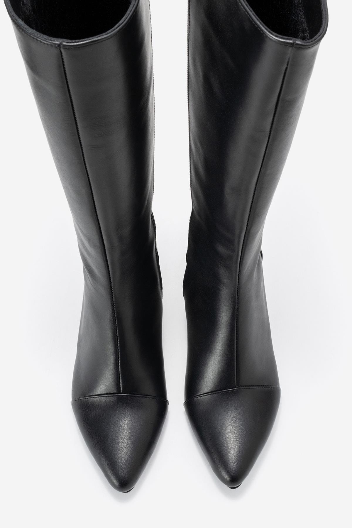 Lumin - Bota alta de tacón de bloque de cuero negro (Mujer)