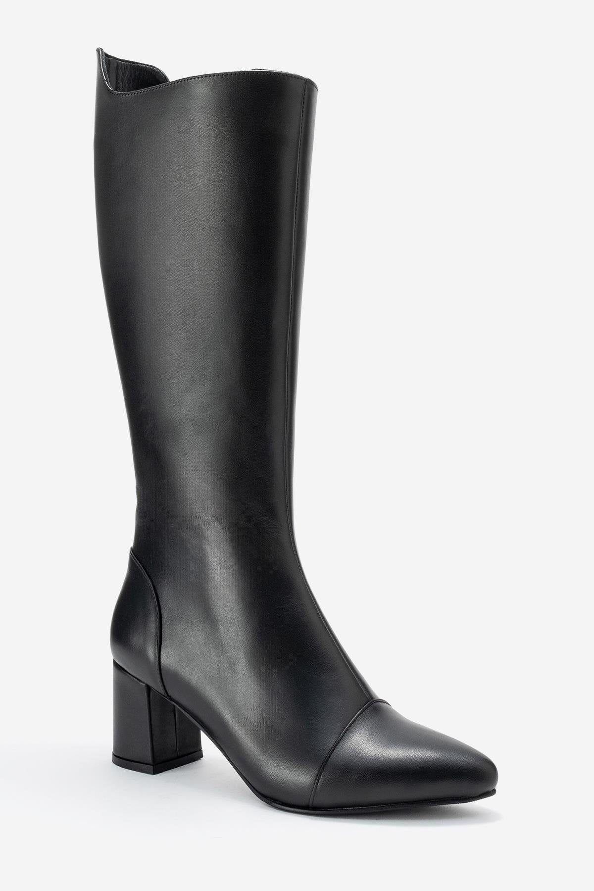 Lumin - Bota alta de tacón de bloque de cuero negro (Mujer)