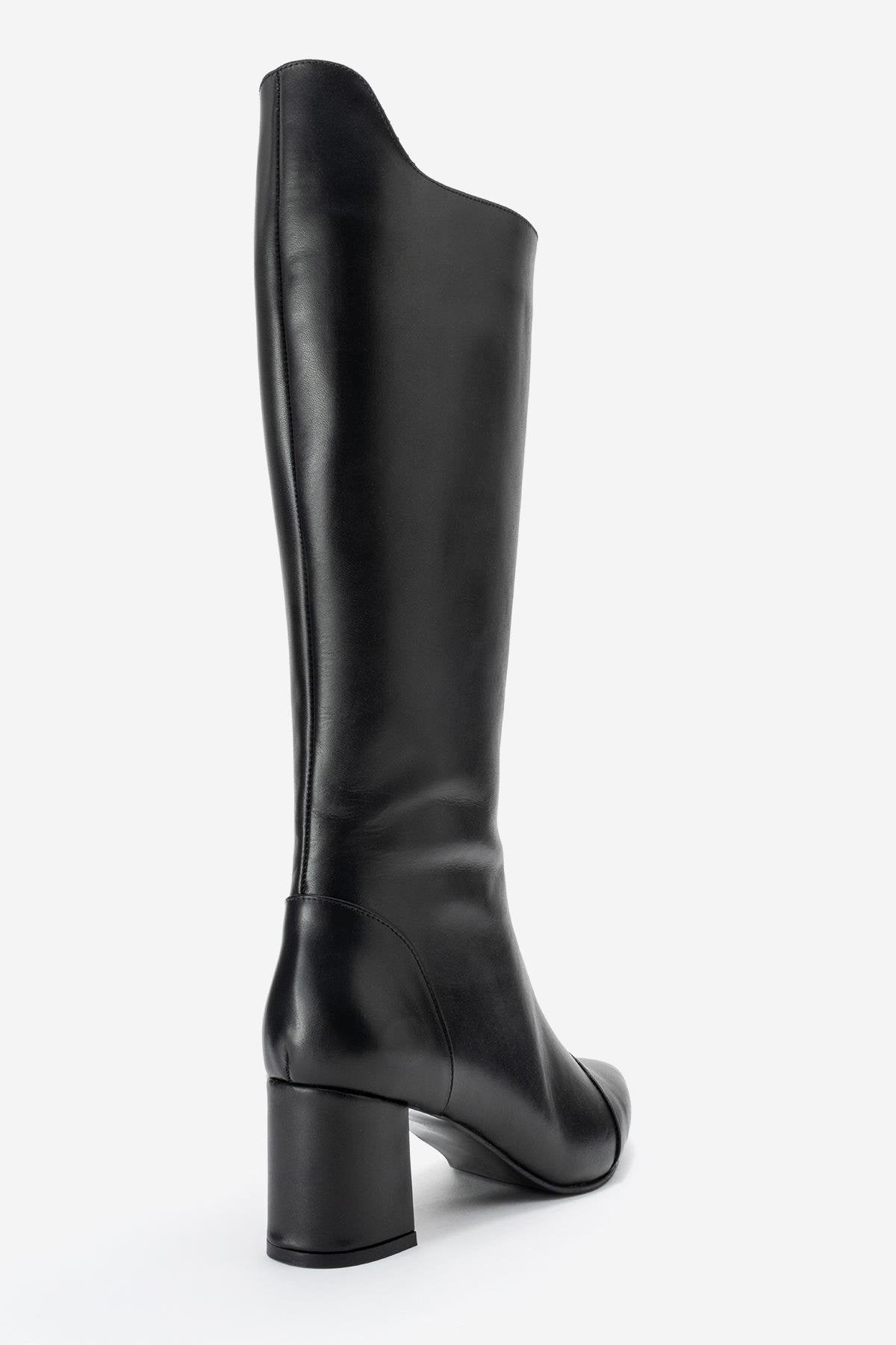 Lumin - Bota alta de tacón de bloque de cuero negro (Mujer)