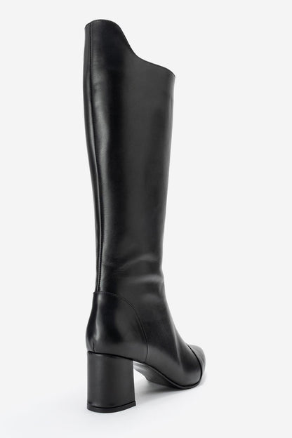 Lumin - Bota alta de tacón de bloque de cuero negro (Mujer)