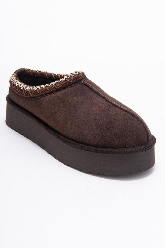 Avelia - Brown Suede Leather Winter Slippers (Women)