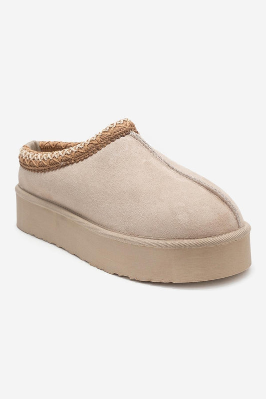 Avelia - Beige Suede Leather Winter Slippers (Women)