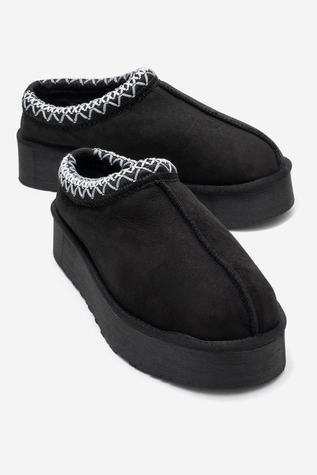 Avelia - Zapatillas de invierno de cuero de gamuza negras (mujer)