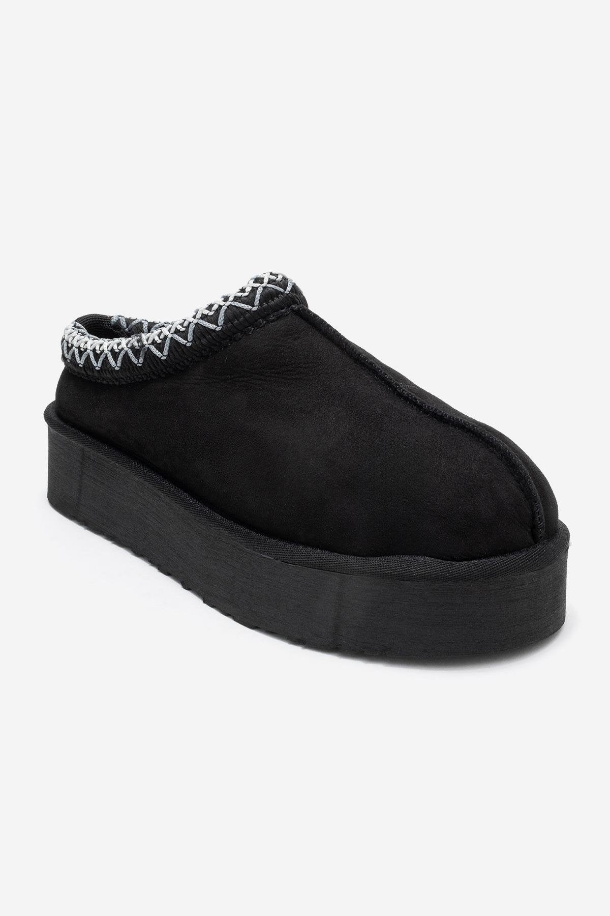 Avelia - Zapatillas de invierno de cuero de gamuza negras (mujer)