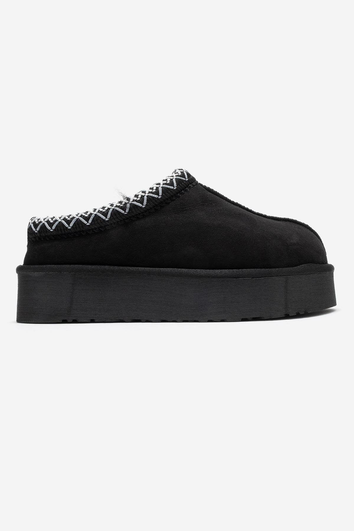 Avelia - Zapatillas de invierno de cuero de gamuza negras (mujer)