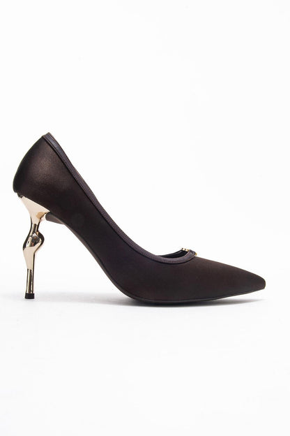 Milos - Zapatilla de tacón de satén marrón con hebilla y punta en punta (Mujer)