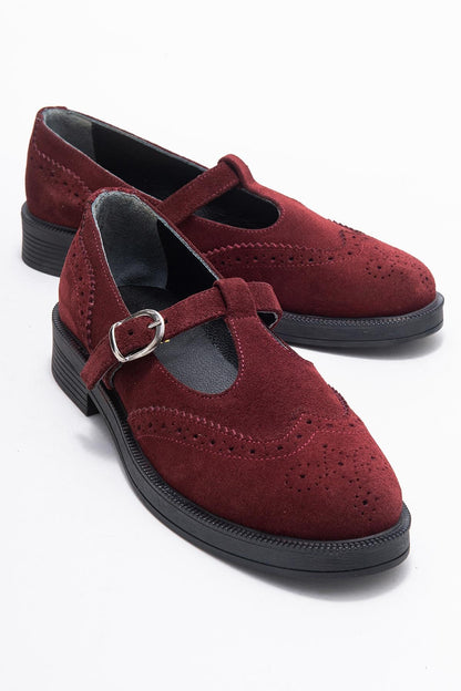 Janney - Mocasines de tacón bajo de ante de color burdeos (mujer)