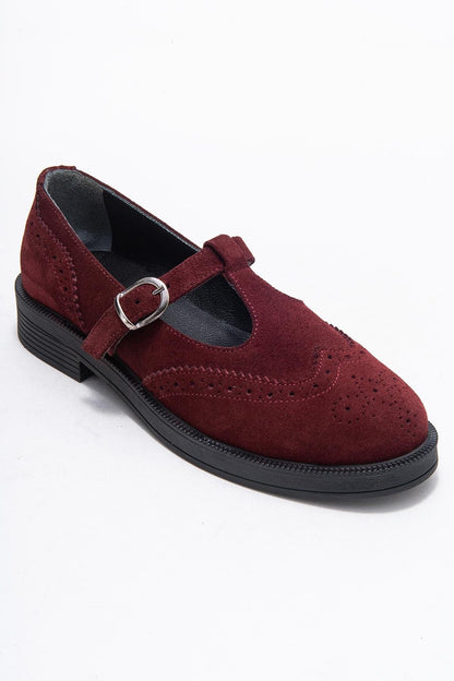 Janney - Mocasines de tacón bajo de ante de color burdeos (mujer)