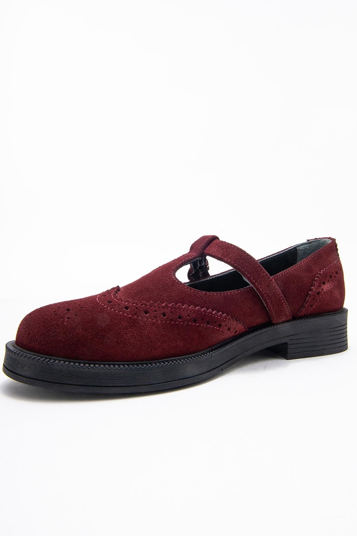 Janney - Mocasines de tacón bajo de ante de color burdeos (mujer)