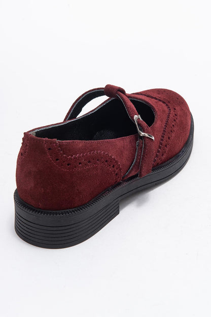 Janney - Mocasines de tacón bajo de ante de color burdeos (mujer)
