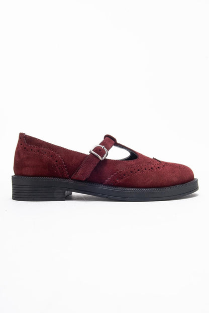 Janney - Mocasines de tacón bajo de ante de color burdeos (mujer)