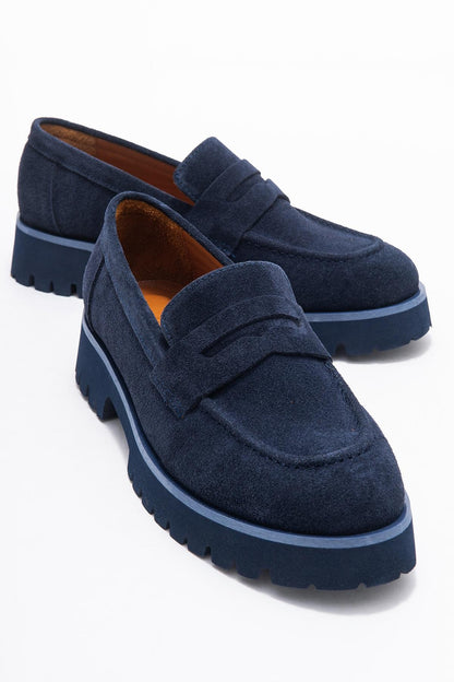 Vionel - Mocasín de cuero de ante azul marino (Mujer)