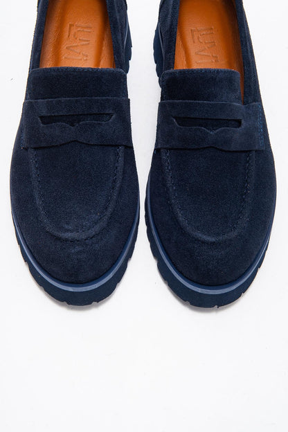 Vionel - Mocasín de cuero de ante azul marino (Mujer)