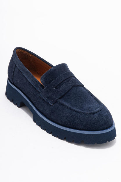 Vionel - Mocasín de cuero de ante azul marino (Mujer)