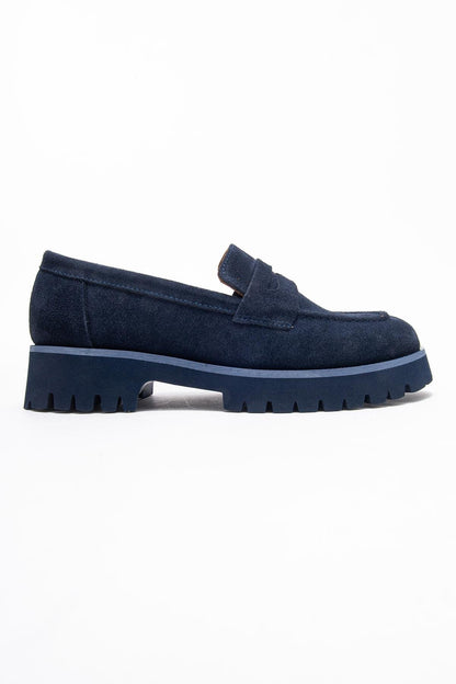 Vionel - Mocasín de cuero de ante azul marino (Mujer)