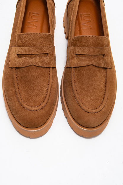Vionel - Mocasín de cuero de ante color coñac (mujer)