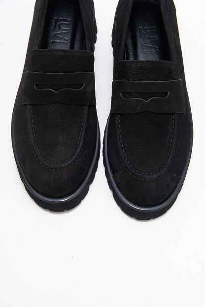 Vionel - Mocasín de cuero de ante negro (Mujer)